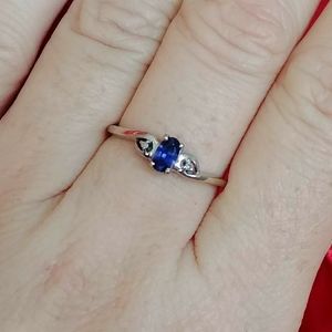 10k White Gold Dainty Blue Sapphire & Topaz Ring